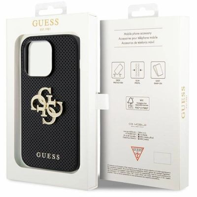 8. Guess Leather Perforated 4G Glitter Logo Case for iPhone 15 Pro - Black