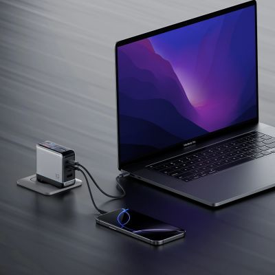 6. Cuktech AD1204U 120W Wall Charger with Display and USB-C Cable - Silver