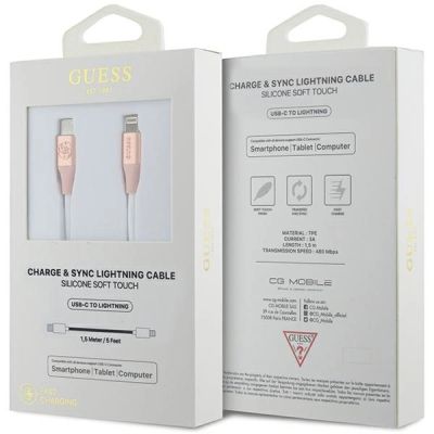 2. Guess Ebossed Logo USB-C / Lightning Cable 1.5m Fast Charging - Pink