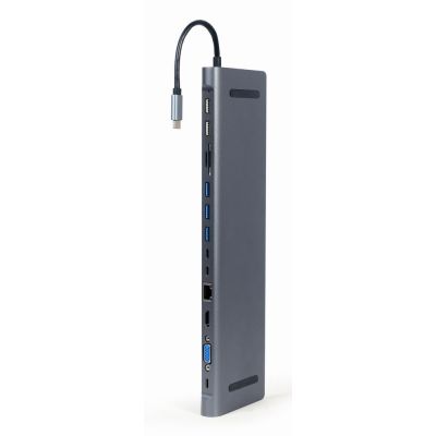 2. GEMBIRD MULTI ADAPTER USB TYPE-C 9IN1 (USB HUB + HDMI + VGA + PD + CARD READER + LAN + AUDIO 3.5MM) COLOR GRAY