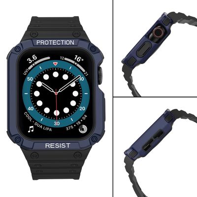 4. Protect Strap Band for Apple Watch 42/44/45mm Armored Case Strap - Black, Blue