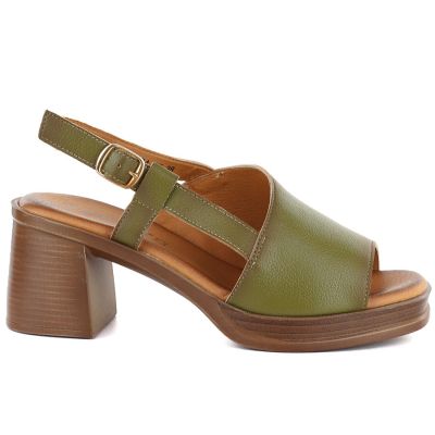 2. Women's green leather high-heeled sandals Vinceza 26-39994