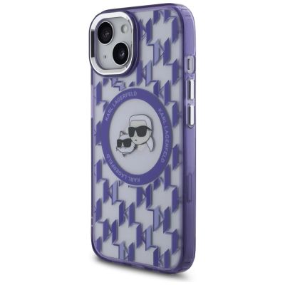2. Karl Lagerfeld IML Monogram Karl & Choupette Head MagSafe iPhone 15 Case - Purple