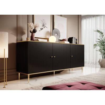 3. GLAMOUR Chest of Drawers 180x40x75.5 Matte Black + Gold