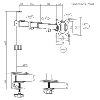 2. MACLEAN DESK MOUNT FOR LCD MONITOR 17-32", 9KG, VESA 75x75 AND 100x100 DOUBLE ARM MC-753N