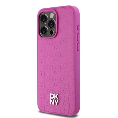 2. DKNY Leather Monogram Pattern Metal Logo MagSafe Case for iPhone 15 Pro Max - Pink
