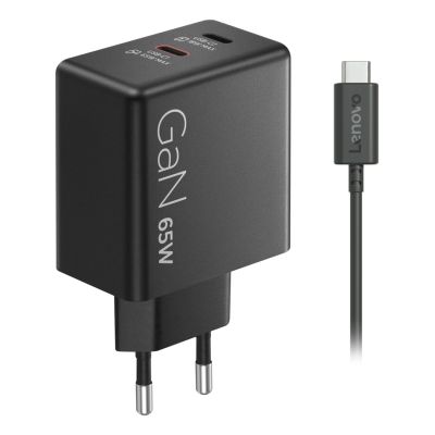 9. Lenovo G0A6065BEU GaN 2x USB-C 65W Wall Charger Black