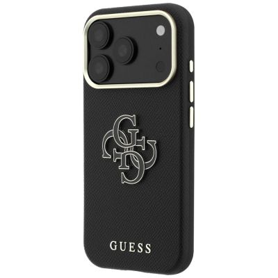 2. Guess Grained & Big Resin Logo Case for iPhone 18 Pro / 17 Pro - Black