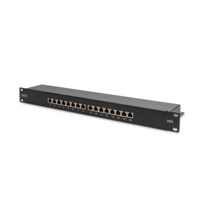 Digitus Patch Panel 19'' 16x RJ45, LSA level, cat.6, shielded, 1U, black, cable guide