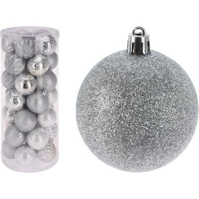 41. DECORATIVE PLASTIC BALL 6CM SET 35 PCS SILVER
