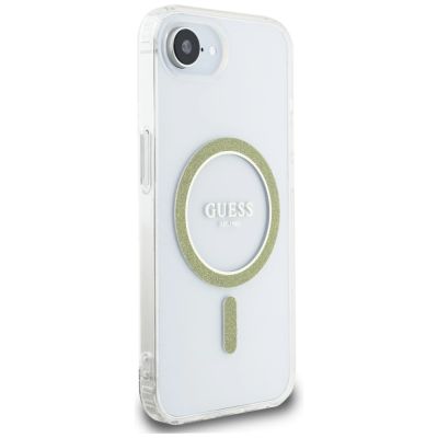 4. Guess IML Glitter Circle MagSafe iPhone 16e Case - Clear