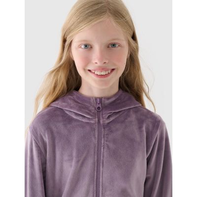 4. Girls' velour zip-up hoodie sweatshirt 4F Junior 4FJWAW24TSWSF1217-51S