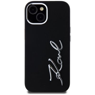 3. Karl Lagerfeld Silicone Metal Script Logo iPhone 15 Case - Black