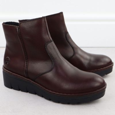 3. Women's brown leather wedge ankle boots Rieker X9165-27