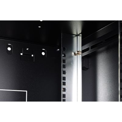 24. DYNAmic 19" 9U wall-mounted network cabinet 600x450, glass door, black, undivided, assembled, 60kg