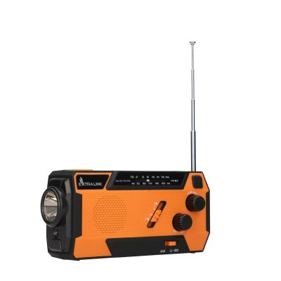 9. Extralink Solar Emergency Radio with Crank Dynamo Powerbank 4000mAh with SOS Flashlight SR-4000 Portable Analog Black, Orange