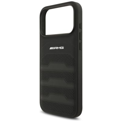 6. AMG Leather Debossed Lines Logo Case for iPhone 17 Pro Max - Black