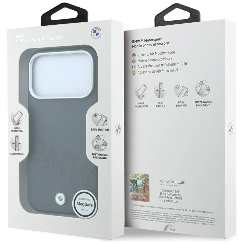 8. BMW Sign Inclined Deboss Letters MagSafe Case for iPhone 17 Pro Max / 18 Pro Max - Gray