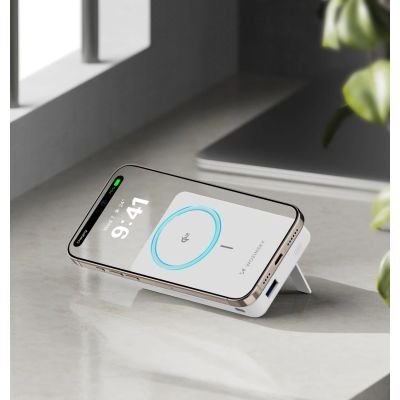 13. Powerbank Wozinsky WLWP-10KA0Y3WS 22.5W PD Qi2 10000 mAh, with stand, 1x USB-A, 1x USB-C - white