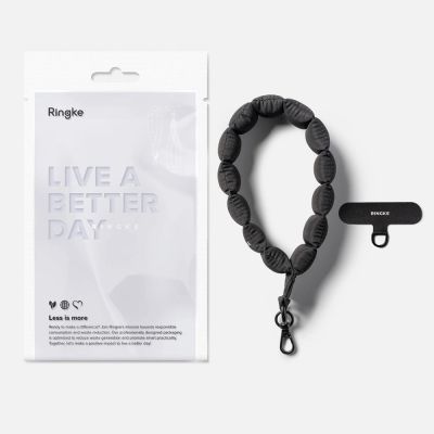 8. Ringke Holder & Puffer Hand Strap Phone Lanyard - Black