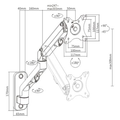 2. GEMBIRD DESK ADJUSTABLE MONITOR ARM/WALL MOUNT 17-27, VESA 100X100MM, UP TO 7 KG