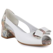 Open toe block heel pumps with bow, white Potocki 12812