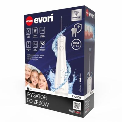 8. ELDOM IRRIGATOR RY200B 230 ML RECHARGEABLE, WHITE, WORKING TIME 60 MIN. CHARGING TIME APPROX. 6 HOURS, IPX7, TRAVEL CASE, USB CABLE