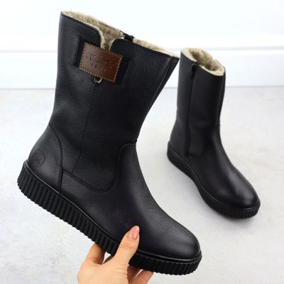 2. Black women’s leather platform ankle boots Rieker Y4355-00