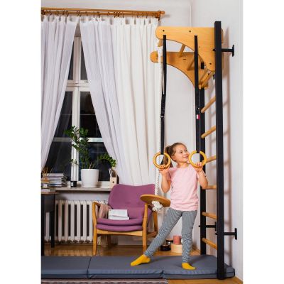 26. WOODEN AND METAL GYMNASTIC WALL BAR WITH WOODEN BAR AND ACCESSORIES BENCHK 211B A076