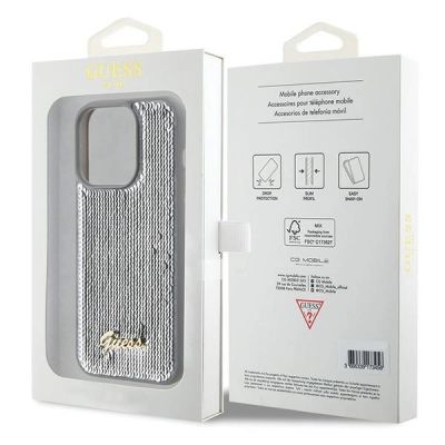 8. Guess Sequin Script Metal case for iPhone 15 Pro - silver