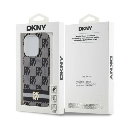 8. DKNY IML Checkered Mono Pattern & Printed Stripes MagSafe Case for iPhone 14 Pro - Black