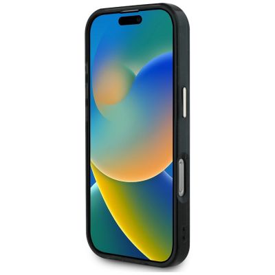 5. Guess IML Metal Glitter 4G Circle Triangle MagSafe Case for iPhone 16 Pro - Black