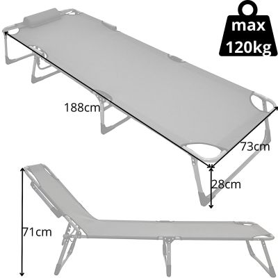 34. FOLDING CAMPING BED, 3-POSITION, 188 X 73 X 28 CM, DARK GREY