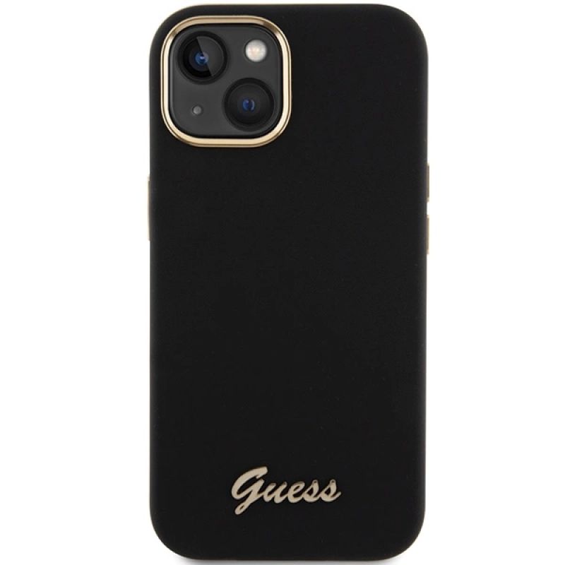 3. Guess Silicone Script Metal Logo & Frame case for iPhone 15 - black