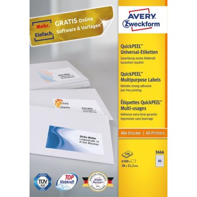 2. Avery 3666 Self-Adhesive Labels Rectangle Permanent White 6500 pcs.