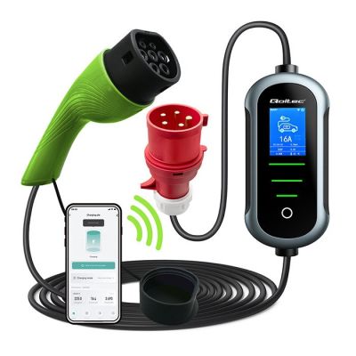 Qoltec Mobile charger for electric car EV with regulation 2in1 Type2 | 11kW | 400V | Wi-fi | TUYA | SMART LIFE | LCD | Portable | Wallbox | 5m