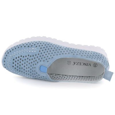 3. Women's leather openwork shoes, blue Vinceza 93220
