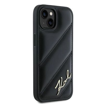 4. Karl Lagerfeld Diagonal Quilted Script case for iPhone 14 / 15 / 13 - black
