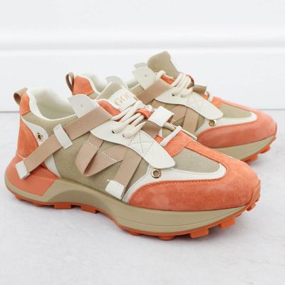 6. Women's beige and orange leather sneakers Goe RR2N4064