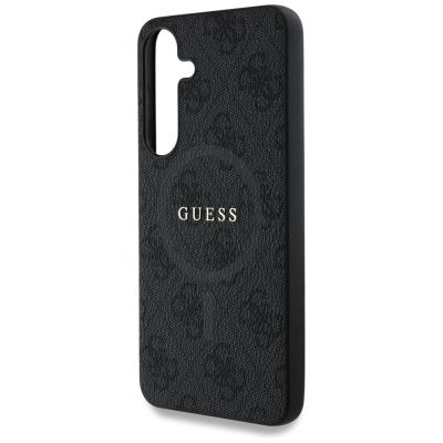 6. Guess Leather 4G Colored Ring Classic Logo MagSafe Samsung Galaxy S25 case black