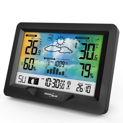 10. GREENBLUE GB540N WIRELESS COLOR WEATHER STATION, DCF, MOON PHASES, BAROMETER, CALENDAR