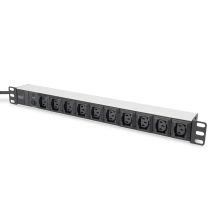 Digitus PDU 19" Rackmount Power Strip, 10x C13 sockets, 2.0m, 1x C14 plug, 10A, overload protection, aluminum profile