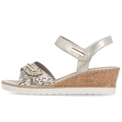 3. Women's gold leather wedge sandals Remonte by Rieker R6266-90