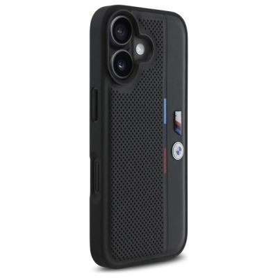 4. BMW M Perforated Tricolor Detail Line iPhone 16 Case - Black