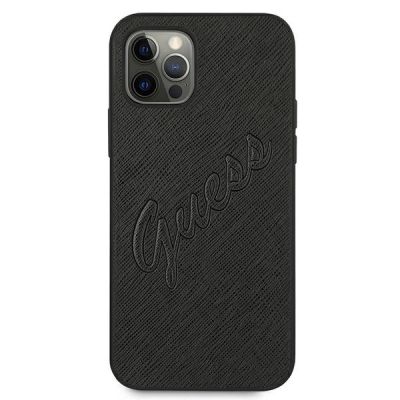 3. Guess Saffiano Vintage Script Case for iPhone 12 Pro Max 6.7" - Black