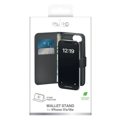 10. Puro Booklet Case with Flip and Wallet for iPhone 16e/17e - Black