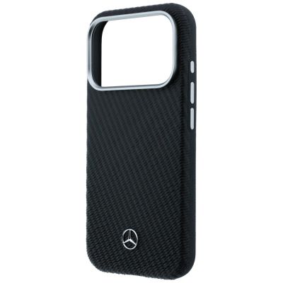 6. Mercedes Leather Semi Wrap Wood Effect MagSafe Case for iPhone 17 Pro Max - Black