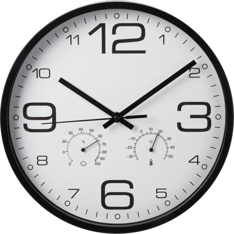 3. 30CM WALL CLOCK WITH THERMOMETER, BLACK