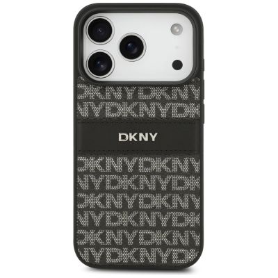 3. DKNY Repeat Texture Pattern with Tonal Stripe iPhone 17 Pro Case - Black