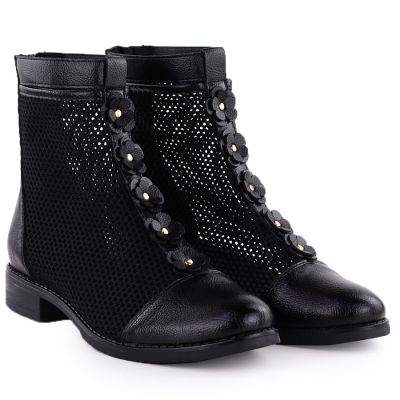 3. Women's mesh ankle boots with flowers, black, Jezzi 130